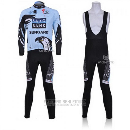 2011 Fahrradbekleidung Saxo Bank Hellblau Trikot Langarm und Tragerhose - zum Schließen ins Bild klicken